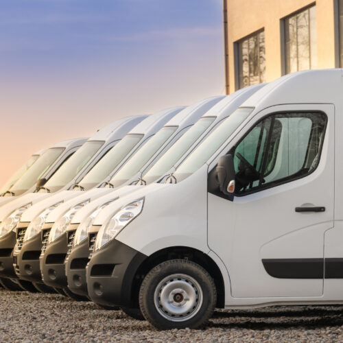 commercial delivery vans in row